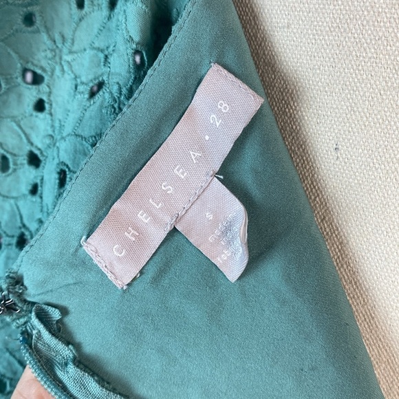 Chelsea 28 CINCHED FRONT EYELET LONG SLEEVE A-LINE DRESS IN GREEN SEAGLASS small - Picture 14 of 14